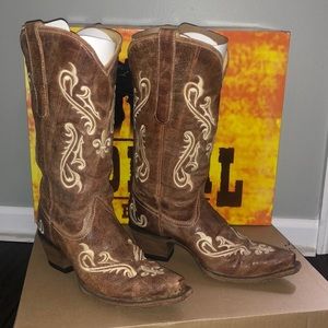 Corral Boots Brown Cortez Cleff Embroidery, size 8, like new